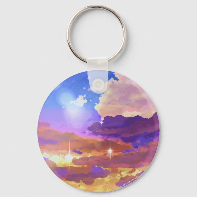 Dreamy Vibrant Sunset Sky Circle Keychain (Front)