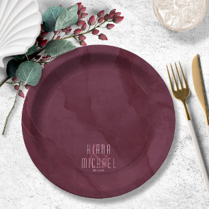 Dreamy Watercolor Abstract Wedding Burgundy ID817 Paper Plate