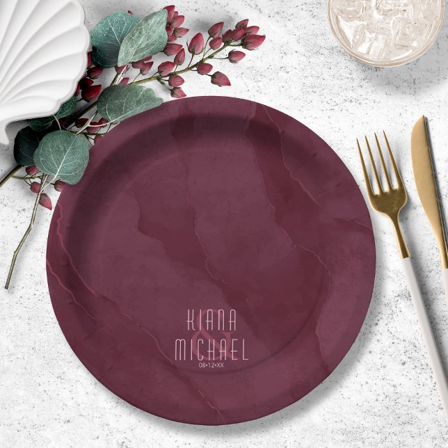 Dreamy Watercolor Abstract Wedding Burgundy ID817 Paper Plate (Creator Uploaded)