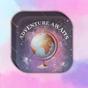Dreamy Watercolor Adventure Awaits Baby Shower Paper Plate