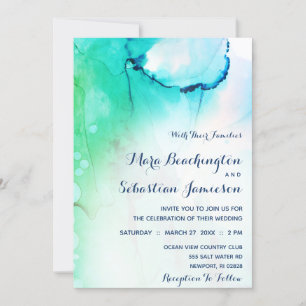 *~* Dreamy Watercolor Aqua Beach Trendy Modern Invitation
