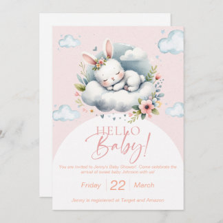 Dreamy watercolor bunny baby shower invitation