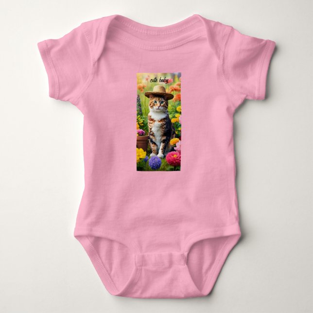 Dreamy Watercolor Cat Gardener T-Shirt Baby Bodysuit (Front)