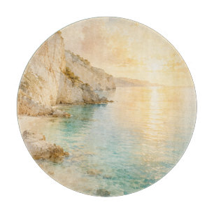 Dreamy Watercolor Coastal Cliffs at Sunrise Cutting Board