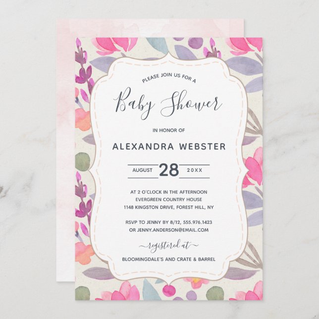 Dreamy Watercolor Floral | Baby Shower Invitation (Front/Back)
