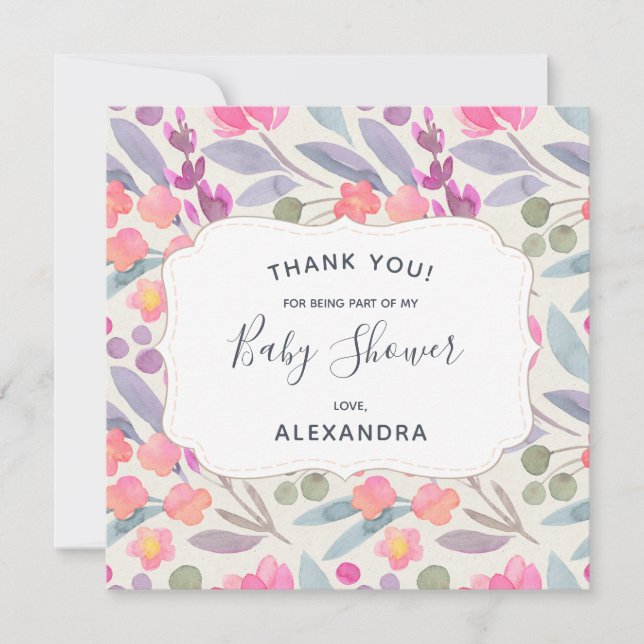Dreamy Watercolor Floral | Baby Shower Thank You Card (Front)