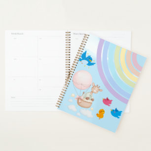 Dreamy Watercolor Giraffe in Hot Air Balloon with  Planner