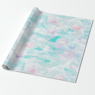 Dreamy Watercolor Jellyfish Ocean Pattern (5) Wrapping Paper