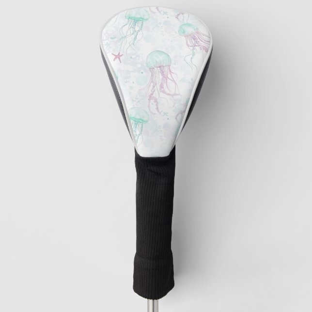 Dreamy Watercolor Jellyfish Ocean Pattern Golf Head Cover (Front)