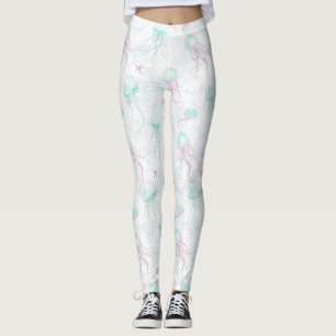 Dreamy Watercolor Jellyfish Ocean Pattern Leggings