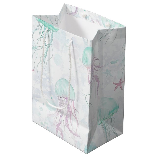 Dreamy Watercolor Jellyfish Ocean Pattern Medium Gift Bag (Front Angled)