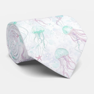 Dreamy Watercolor Jellyfish Ocean Pattern Tie