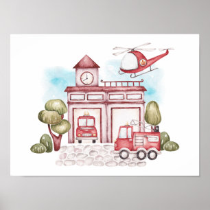 Dreamy Watercolor Kids Fire Department Poster