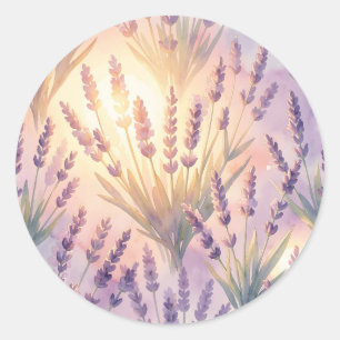Dreamy Watercolor Lavender Purple Floral Pattern Classic Round Sticker