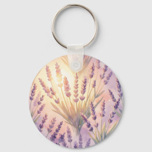 Dreamy Watercolor Lavender Purple Floral Pattern Key Ring