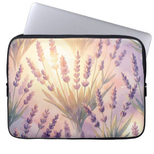 Dreamy Watercolor Lavender Purple Floral Pattern Laptop Sleeve
