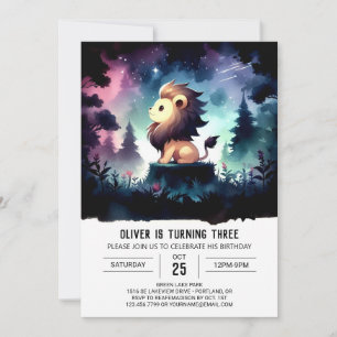 Dreamy Watercolor Lion Birthday Invitation