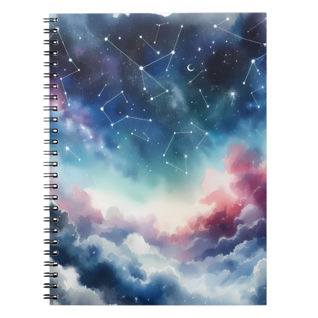 Dreamy Watercolor Night Sky Notebook (Front)