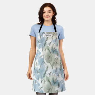 Dreamy Watercolor Snowdrop Floral Pattern Personal Apron