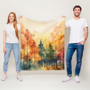 Dreamy Watercolor Trees in Warm Autumn Palette Fleece Blanket