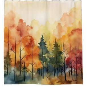 Dreamy Watercolor Trees in Warm Autumn Palette Shower Curtain
