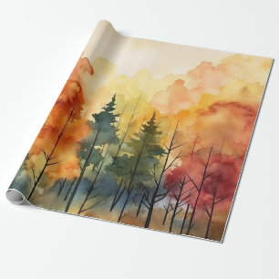 Dreamy Watercolor Trees in Warm Autumn Palette Wrapping Paper