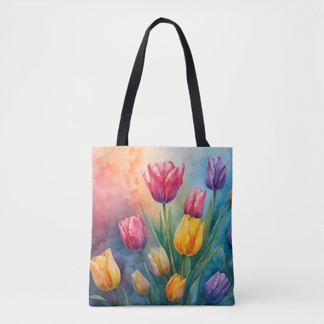 Dreamy watercolor tulips Tote Bag (Front)