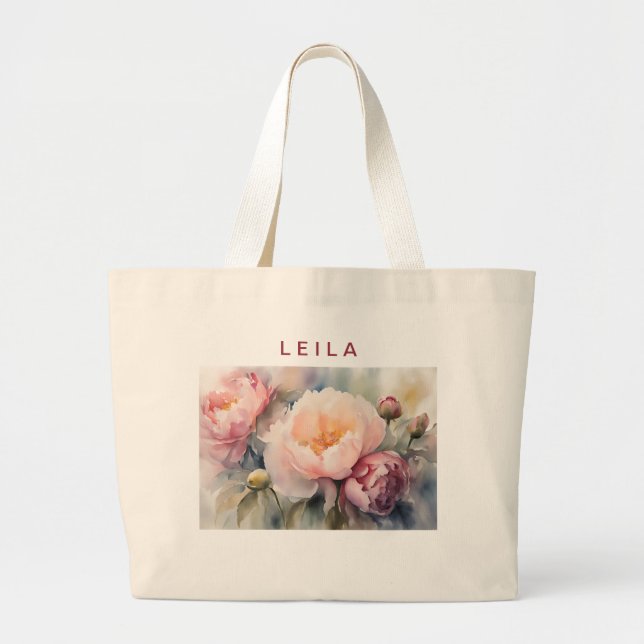 Dreamy Watercolor Wedding Flowers Tote Bag (Front)
