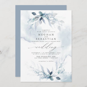 Dreamy Wedding Watercolor Dusty Blue  Invitation