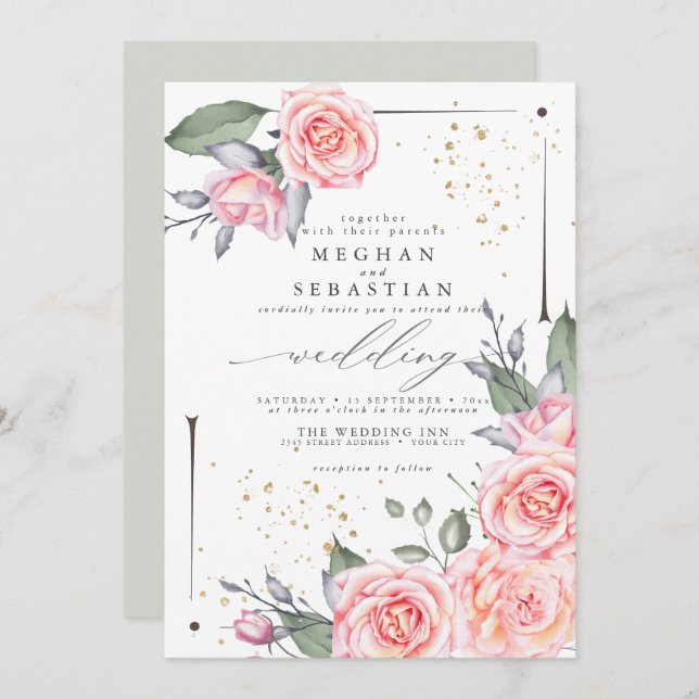 Dreamy Wedding Watercolor Greenery Invitation (Front/Back)
