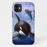 Dreamy whale and dolphins