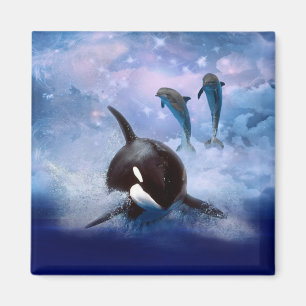 Dreamy whale and dolphins magnet