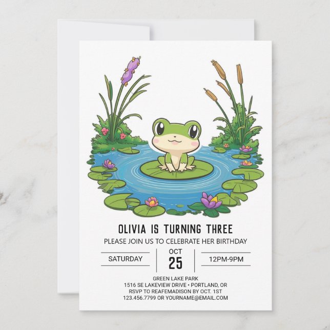 Dreamy Whimsical Frog Digital Birthday Invitation (Front)