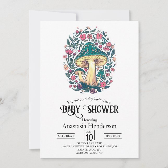 Dreamy Whimsical Mushroom Baby Shower Invitation (Front)