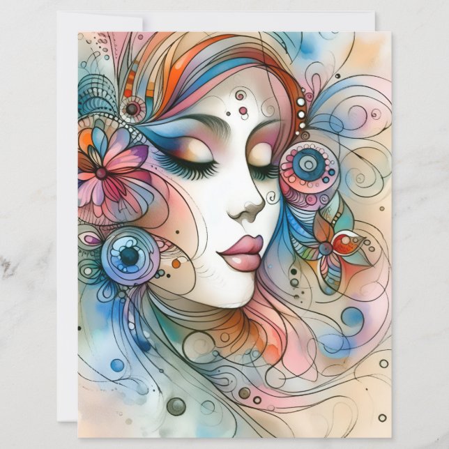 Dreamy Whimsical Woman Scrapbook Paper (Front)