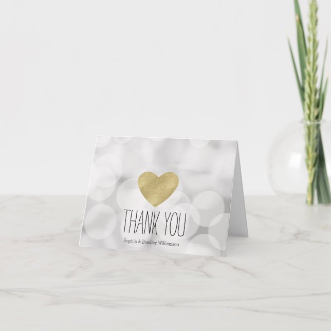 Dreamy White Bokeh Gold Heart Thank you (Front)