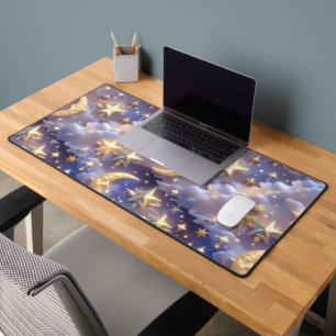 Dreamy White Celestial Moon Phases Art Desk Mat