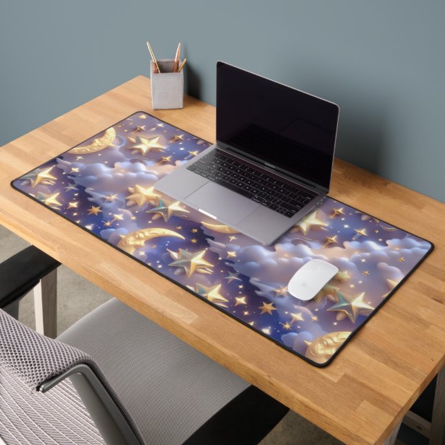 Dreamy White Celestial Moon Phases Art Desk Mat (Office 2)