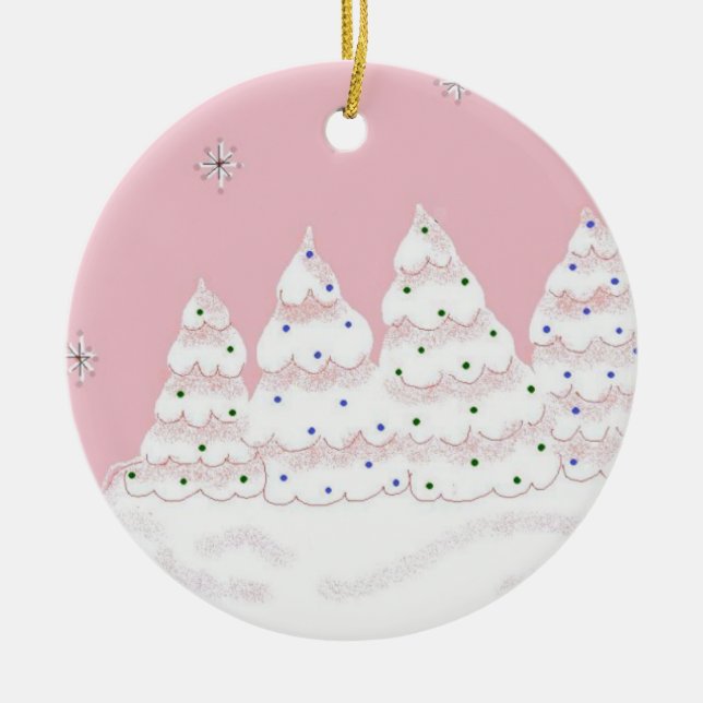 Dreamy White Christmas Trees Ceramic Tree Decoration (Front)