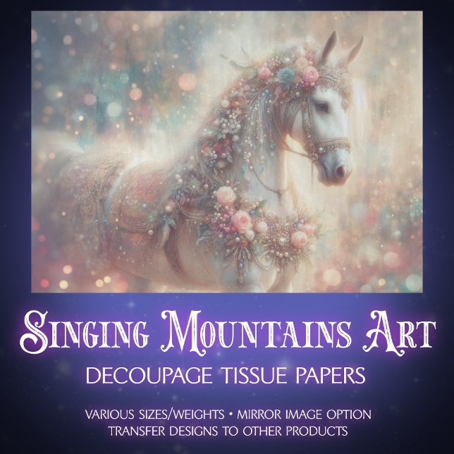 Dreamy White Horse With Floral Accents Decoupage Tissue Paper (Creator Uploaded)