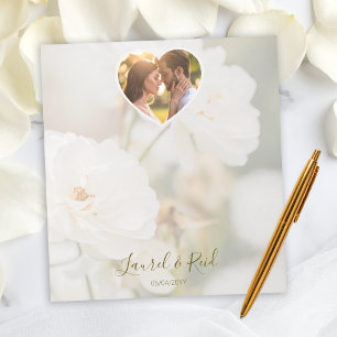 Dreamy White Rose And Heart Photo Template Wedding Notepad
