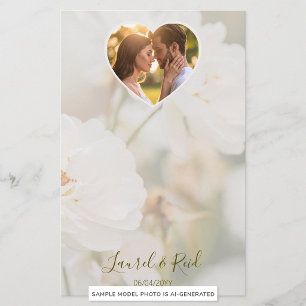 Dreamy White Rose And Heart Photo Template Wedding Stationery
