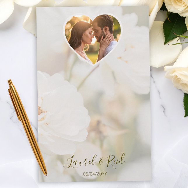Dreamy White Rose And Heart Photo Template Wedding Stationery (Creator Uploaded)