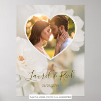 Dreamy White Rose Heart Photo Newlywed Wedding