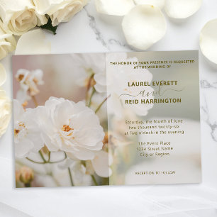 Dreamy White Rose Photo Vintage Elegant Wedding Invitation