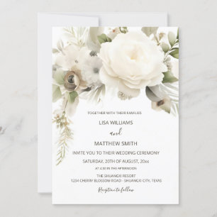 Dreamy White Rose Photo Wedding Invitation