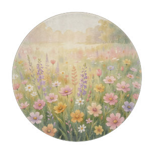 Dreamy Wildflower Meadow Watercolor Pastel Floral Cutting Board