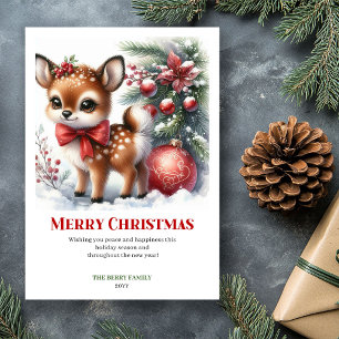 Dreamy Winter Fawn Watercolor Christmas Printable  Holiday Card
