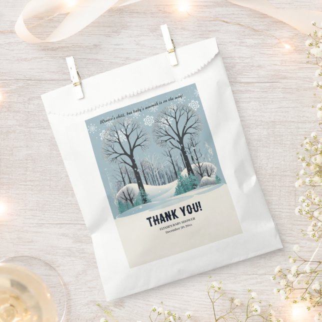 Dreamy Winter Forest Snowflakes Baby Shower Favour Bag (Clipped)