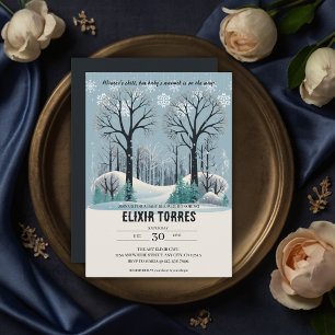 Dreamy Winter Forest Snowflakes Baby Shower Invitation